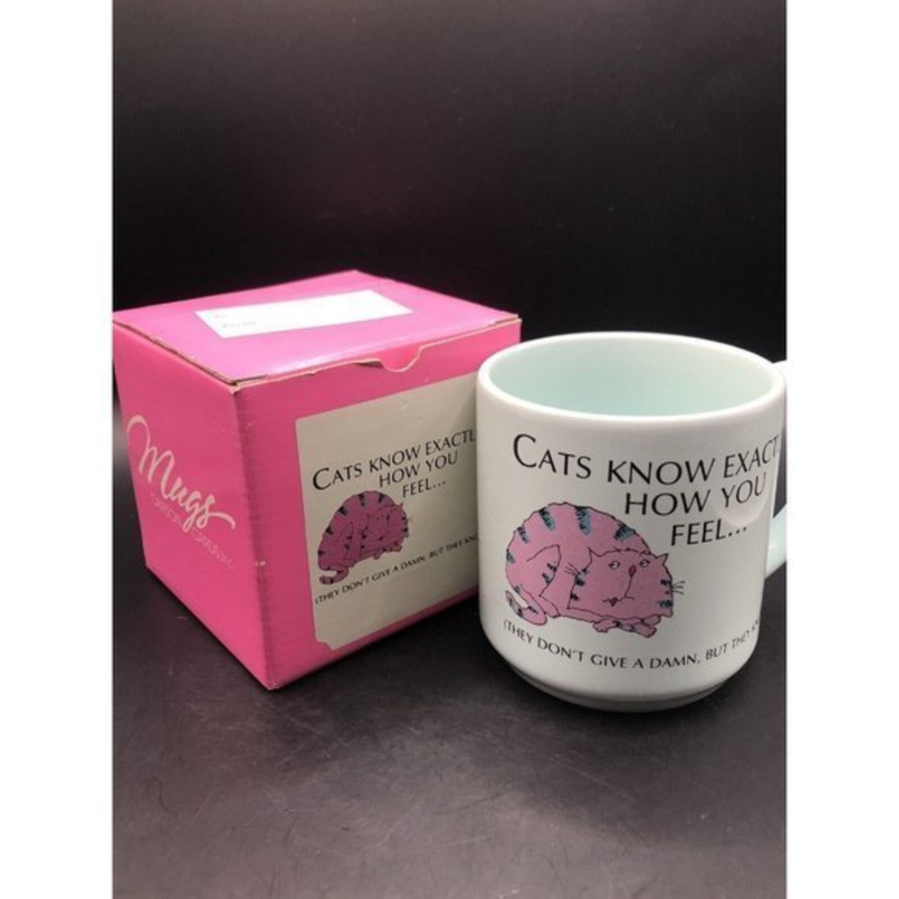 Vtg Carlton Card Cat Mug Cup Mint Green Cranky Kitten Crazy Cat Lady Funny Retro